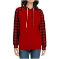 thumbnail image 4 of jtjvou Hoodies for Women Trendy Plaid Long Sleeve Hooded Sweatshirts Casual Pullover with Pockets Fall Fashion Clothes 2025 Red XL, 4 of 6