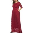 thumbnail image 3 of Eternatastic Womens Floral Lace 2/3 Sleeves Maxi Dress Evening Party Long Dress XXL Red, 3 of 5