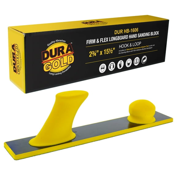 Dura-Gold Pro Series Firm & Flex Longboard Hand Sanding File Block, Hook & Loop Backing & PSA Adapter Pad - Use Continuous Rolls or Sandpaper Sander Sheets - Flexible Sand Contoured Surface