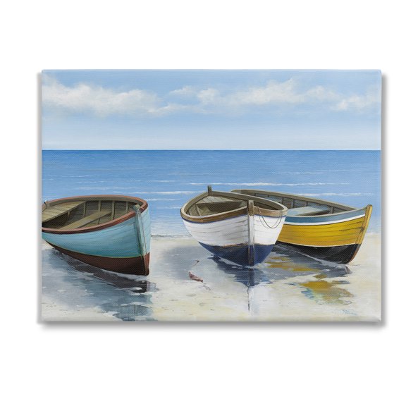 Stupell Industries Coastal Rowboats on Shore Transportation Painting Gallery Wrapped Canvas Art Print Wall Art, 48 x 36