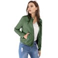 thumbnail image 3 of Chaqueta corta de motociclista Allegra K Piel sintética asimétrica con cremallera frontal mujer ejercito verde S, 3 of 6