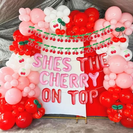 She's The Cherry on Top Baby Shower Balloons for Girl Cherry Theme Coquette Bridal Shower Decorations Cherry Bride to Be Engagement Party Decor