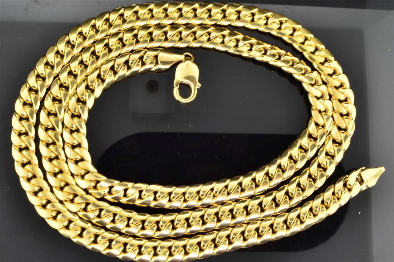 10K Heavy 9.44MM Yellow Gold Miami Cuban Link Franco Chain Necklace 36 Inch