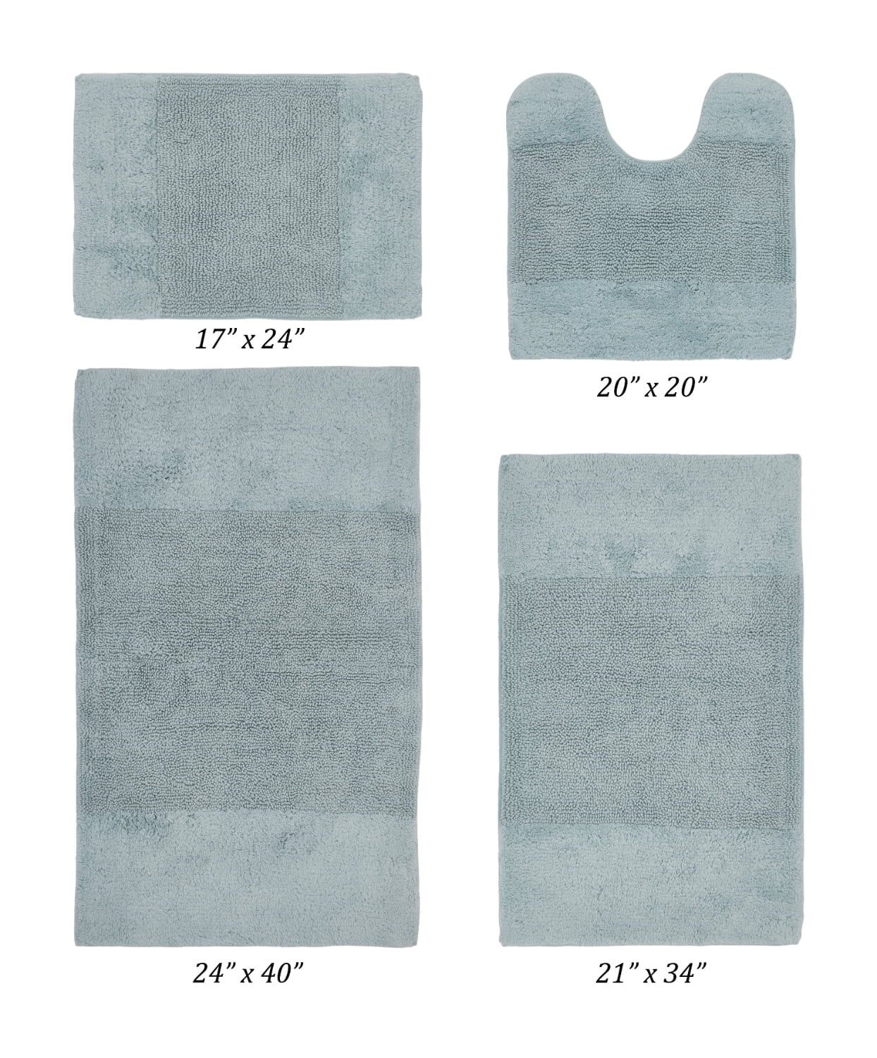 Better Trends 4 Piece Bathroom Rug Set, 100% Cotton, Extra Soft Tufted Bath Mat, Water Absorbent & Non Slip Bath Rug, (Blue) Granada Collection