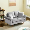 thumbnail image 3 of Modern Velvet Fabric Loveseat, Living Room 2 Seater Sofa with 2 Pillows, Sturdy Wood Legs, Upholstered Loveseat Sofa for Small Apartment, Gray, 3 of 8