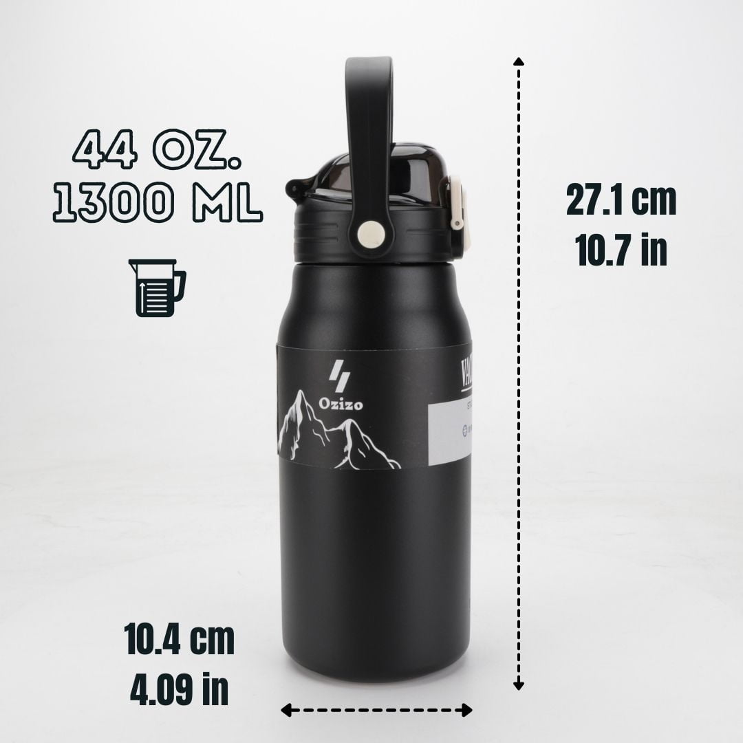 Ozizo 44oz Insulated Reusable Bottle with Straw, One-Click Flip Lid, and Handle, 2 Bottles