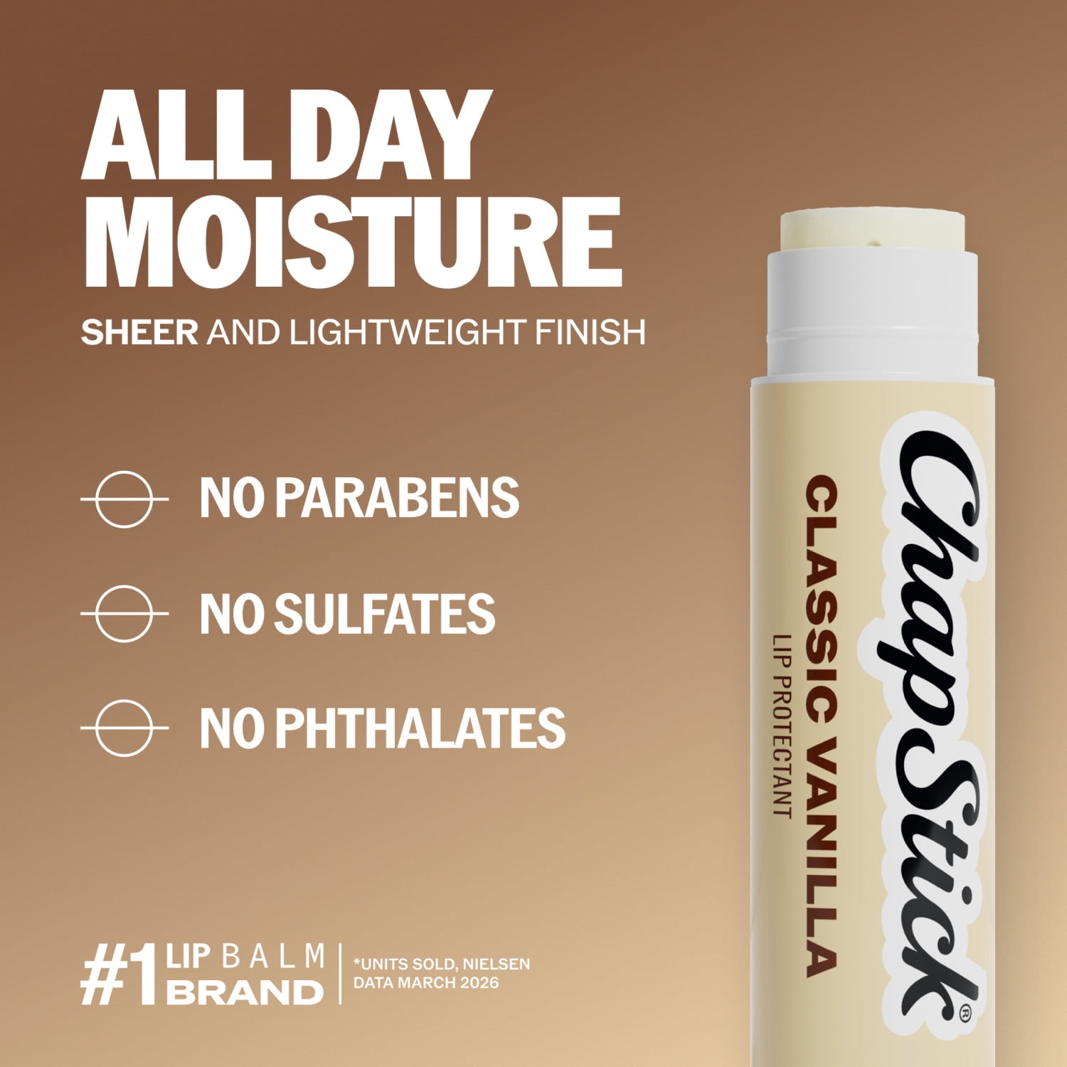 ChapStick Classic Vanilla Lip Protectant, Sulfate-Free, Paraben-Free, 3ct/0.45oz