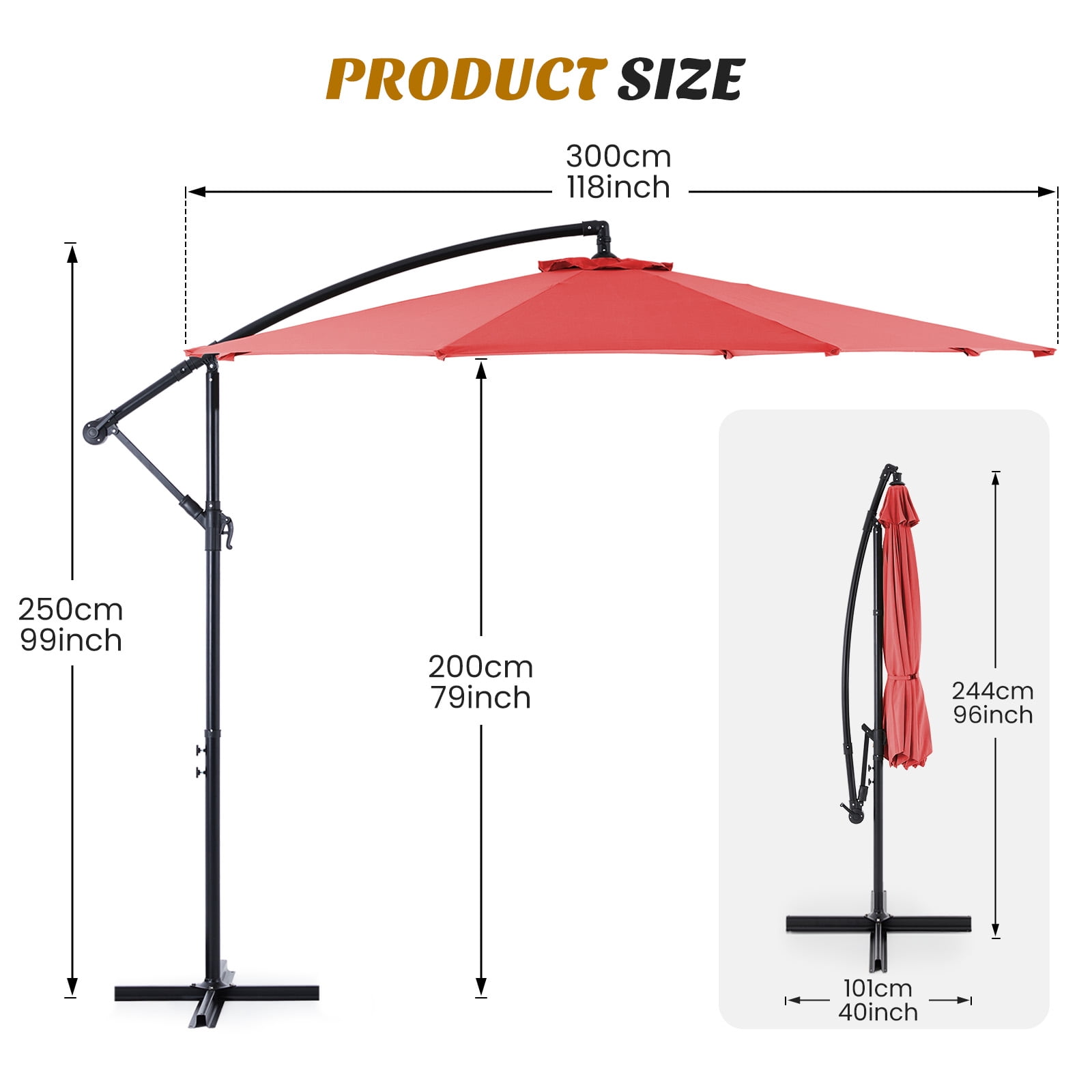 MCQ 10FT Cantilever Outdoor Patio Umbrella with Tilt & Crank, Self-Locking with 8 Sturdy Ribs, Large Sun Shade for Deck, Poolside, Red