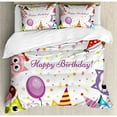 thumbnail image 3 of Kids Birthday Duvet Cover Set Twin Size, Birthday Party Owl Family with Colorful Cone Hats on Confetti Backdrop Art, Decorative 2 Piece Bedding Set with 1 Pillow Sham, Multicolor, by Ambesonne, 3 of 3