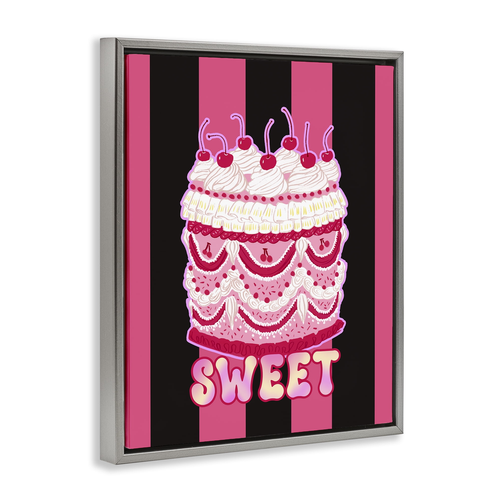 Stupell Industries Sweet Cake with Stripes Food & Beverage Painting Gray Floater Framed Art Print Wall Art, 25 x 31