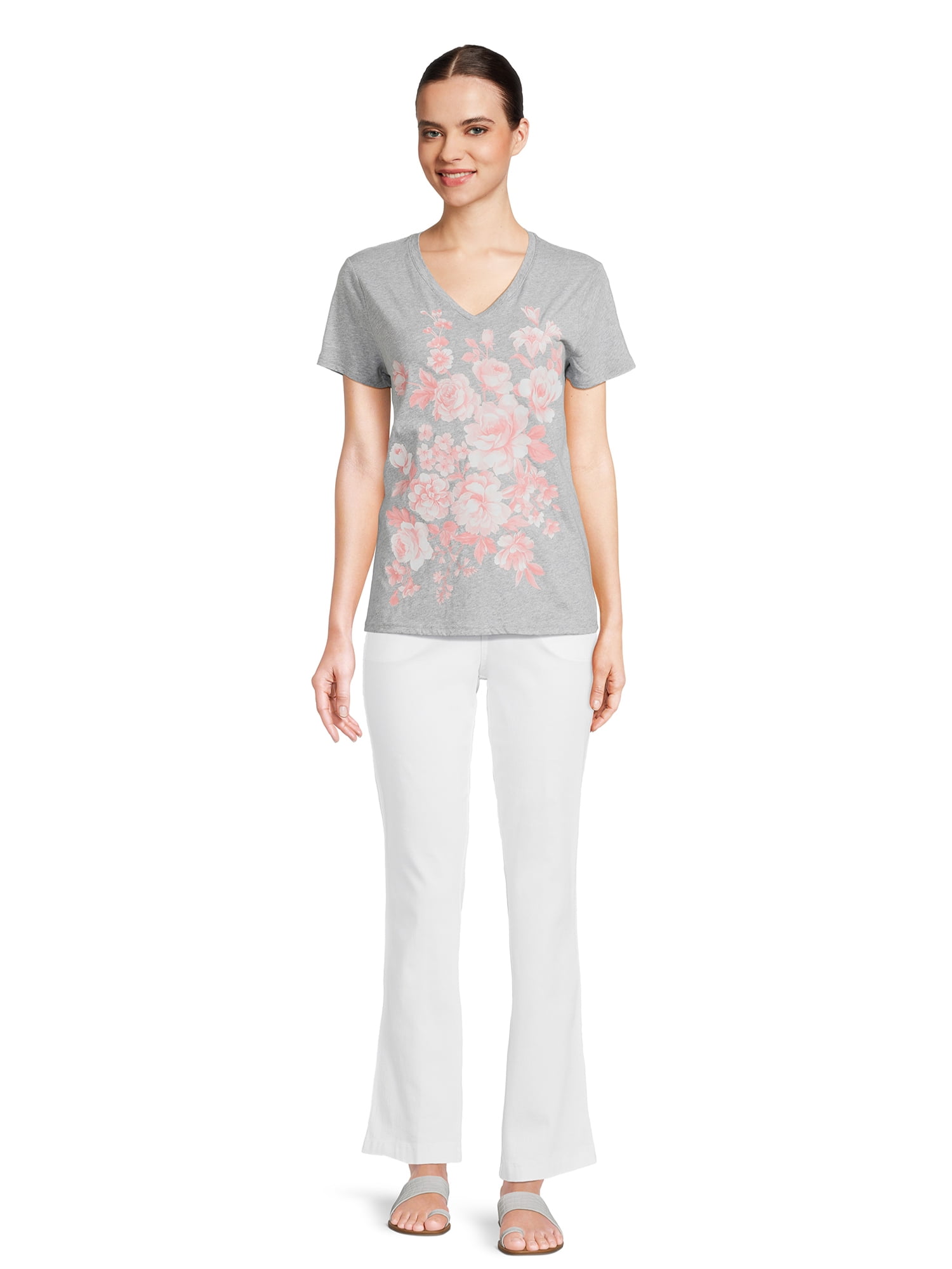 RealSize Women's V-Neck Graphic Tee with Short Sleeves, Sizes XS-3XL