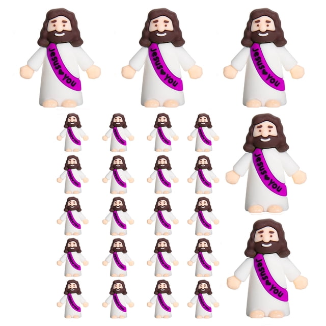 64 mini figuras de Jesús, Pascua Jesús te ama, juguetes de Cristo, pequeñas figuras de Cristo para esconder y buscar regalos de fiesta religiosa de la escuela dominical, regalo ,25pcs-Purple