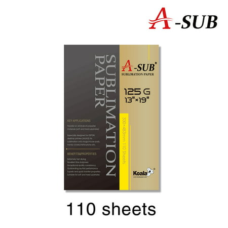 A-SUB Sublimation Heat transfer Paper 13'' x 19'' (110 sheets) for Any Inkjet Printer with Sublimation