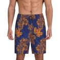 thumbnail image 3 of Lsque Golden Maple on Navy Blue Mens Sleep Pajama Shorts,Short Pajama Pants, Cotton Ultra-Soft Knit-Large, 3 of 9