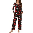 thumbnail image 2 of CZHJS Valentine's Day Long Sleeve Festival Party Holiday Loungewear Womens Pajamas for Women Set Plus Size Matching Outfits Pajama Wide Leg Pants and Scoop Neck Shirts Sets&nbsp; 2 Piece Pj Sets, 2 of 7