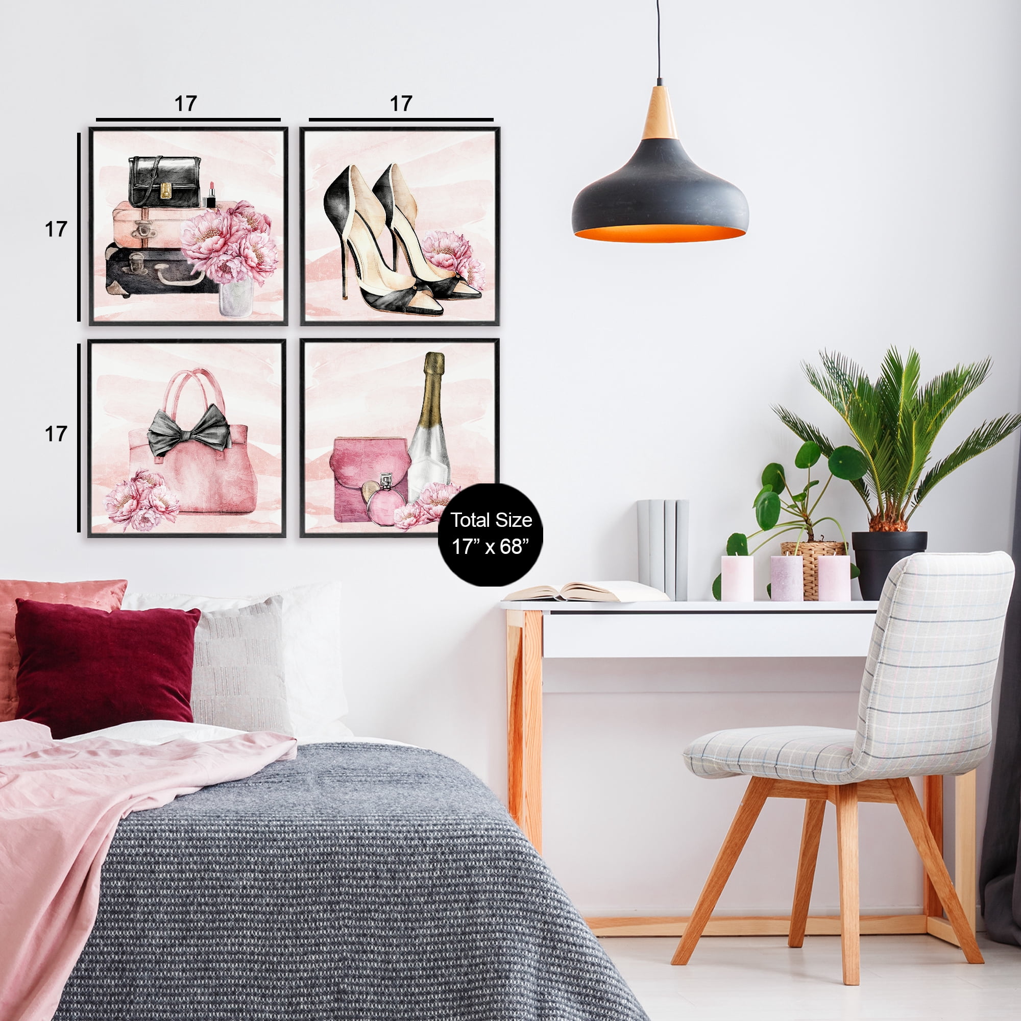 Stupell Industries Glam Time Accessories 4 Piece Black Framed Giclee Art Set, design by Kim Allen