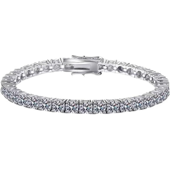 4MM Moissanite Tennis Bracelet Men Lab Grown Diamond Bracelets for Women White Gold Plated Silver Diamond Bracelet for Women Wedding Bracelets for Brides