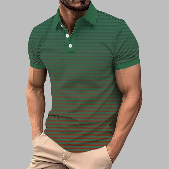 VgaVtl Summer Men's Polo Big and Tall Short Sleeve Vacation Casual Striped Button Mens Shirts Collared