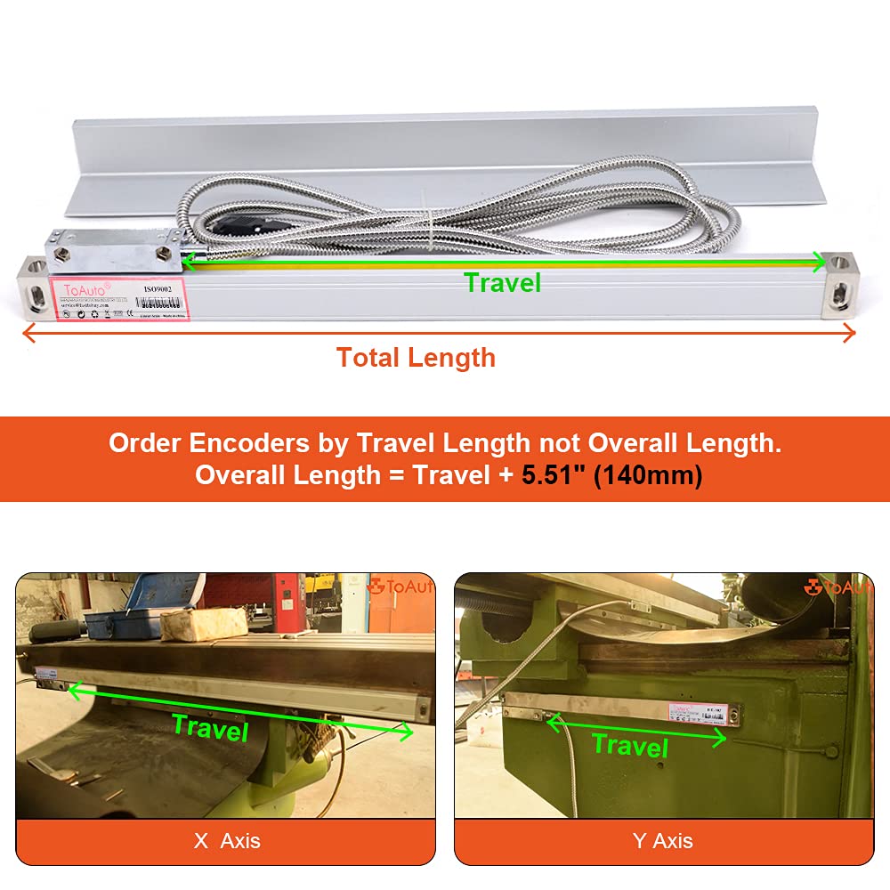 ToAuto 3 Axis Digital Readout DRO Display, 5um Precision, TTL Linear Glass Scale, 6", 12", 22"