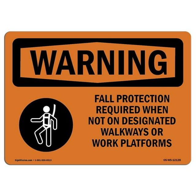 SignMission OS-WS-A-1824-L-12128 Panneau d'Avertissement OSHA de 18 x 24 Po - Protection contre les Chutes Requise avec Symbole