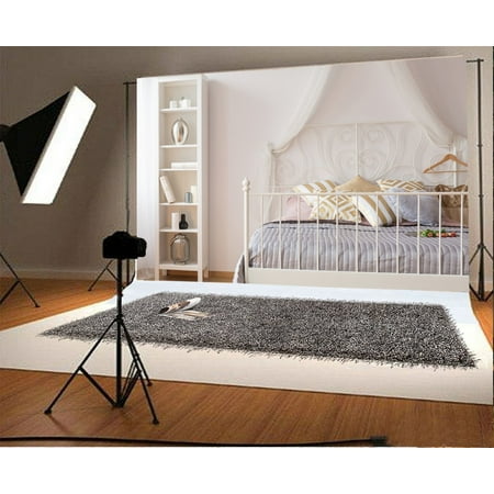 Image of GreenDecor 7x5ft Photography Backdrop Canopy Bed with Metal Headboard Interior Decorations Scene Photo Background Children Baby Adults Portraits Backdrop