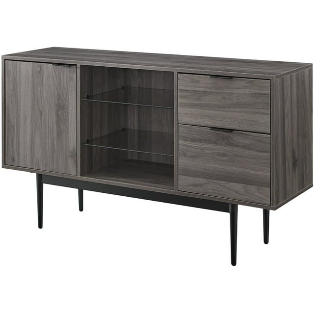 Contemporary Two-Tone Glass Shelf Sideboard in Slate Gray