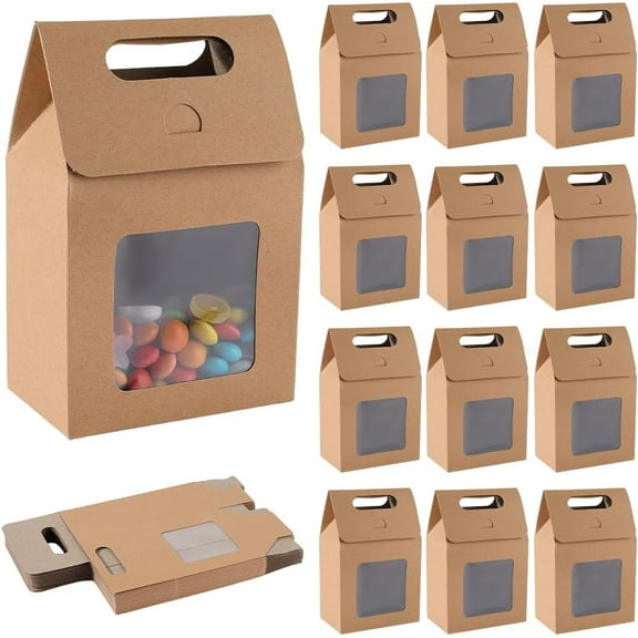 Rectangle Paper Gift Boxes with Clear Window for Party Wedding Bakery Box BurlyWood 5.8x9.7x15.1cm