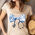 thumbnail image 4 of Nurse Bow T-Shirt for Women, Stethoscope Blue Floral Graphic Tee, Azalea, Size S, 4 of 6