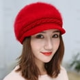 thumbnail image 4 of Happy Date Womens Winter Beanie Hat Warm Knitted Faux Rabbit Furry Warm Beret Slouchy Wool Hats Cap with Visor, 4 of 4