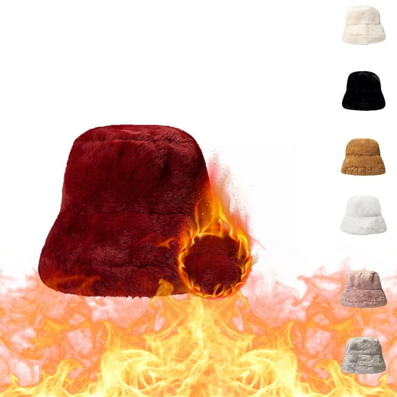 UTSJKR Winter Faux Fur Bucket Hat, Fluffy Fuzzy Warm Hats Plush Fisherman Cap Thicken Furry Puffy Hats for Women Pink