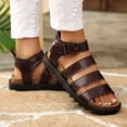 thumbnail image 4 of Rokment Women's Orthopedic Cork Footbed Fisherman Sandals Flat Platform Walking Sandals Comfortable Leather Open Toe Ankle Strap Strappy Beach Summer Casual Footwear Red Size 6, 4 of 7