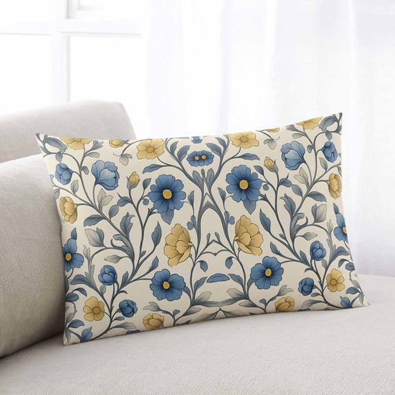 Vintage Blue Yellow Standard Size Pillow Cover, Pillowcase Protectors with Zipper, Breathable Decorative Throw Pillow Case Cover, Spring Enchanted Garden Florals Pillow Shams for Couch Sofa 20x26Inch