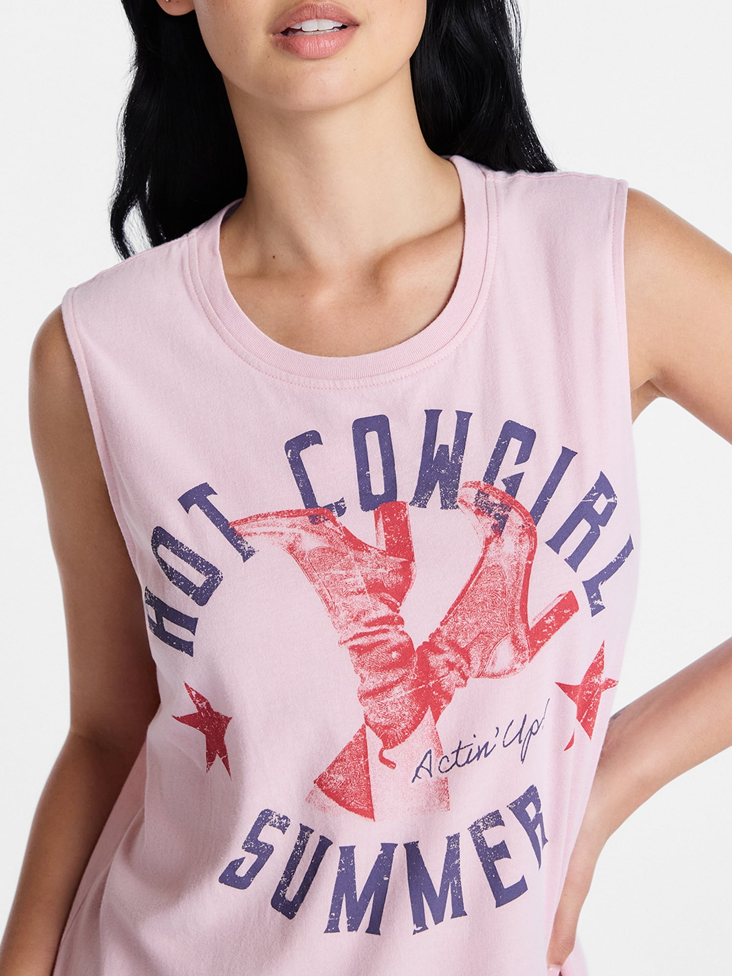 Americana Women's Hot Cowgirl Summer Graphic Muscle Tank Top from Way to Celebrate, Sizes S-XXXL