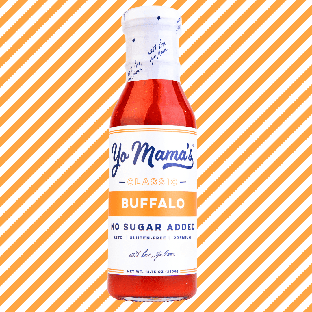 (6 pack) Yo Mama's Foods Keto Original Buffalo Sauce, 13.75 Ounces – No Sugar Added, Gluten Free, Allergens Not Contained