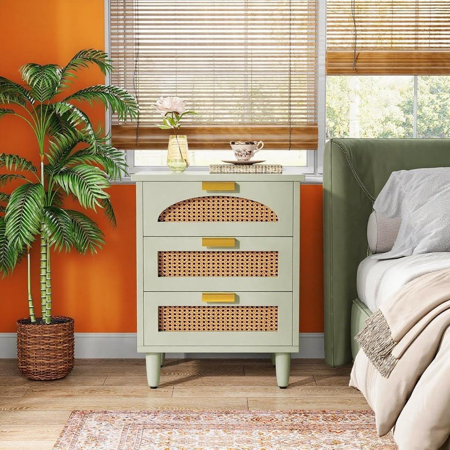 Astoutdoor Bedside Table with 3 Drawers, Engineered Wood, Mint Green, 22.83 in L x 18.90 in W x 7.87 in H