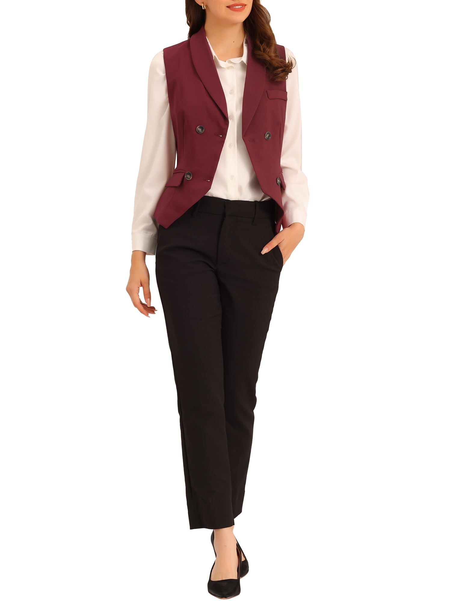 Unique Bargains Women's Elegant Waistcoat Double Breasted Shawl Lapel Suit Vest