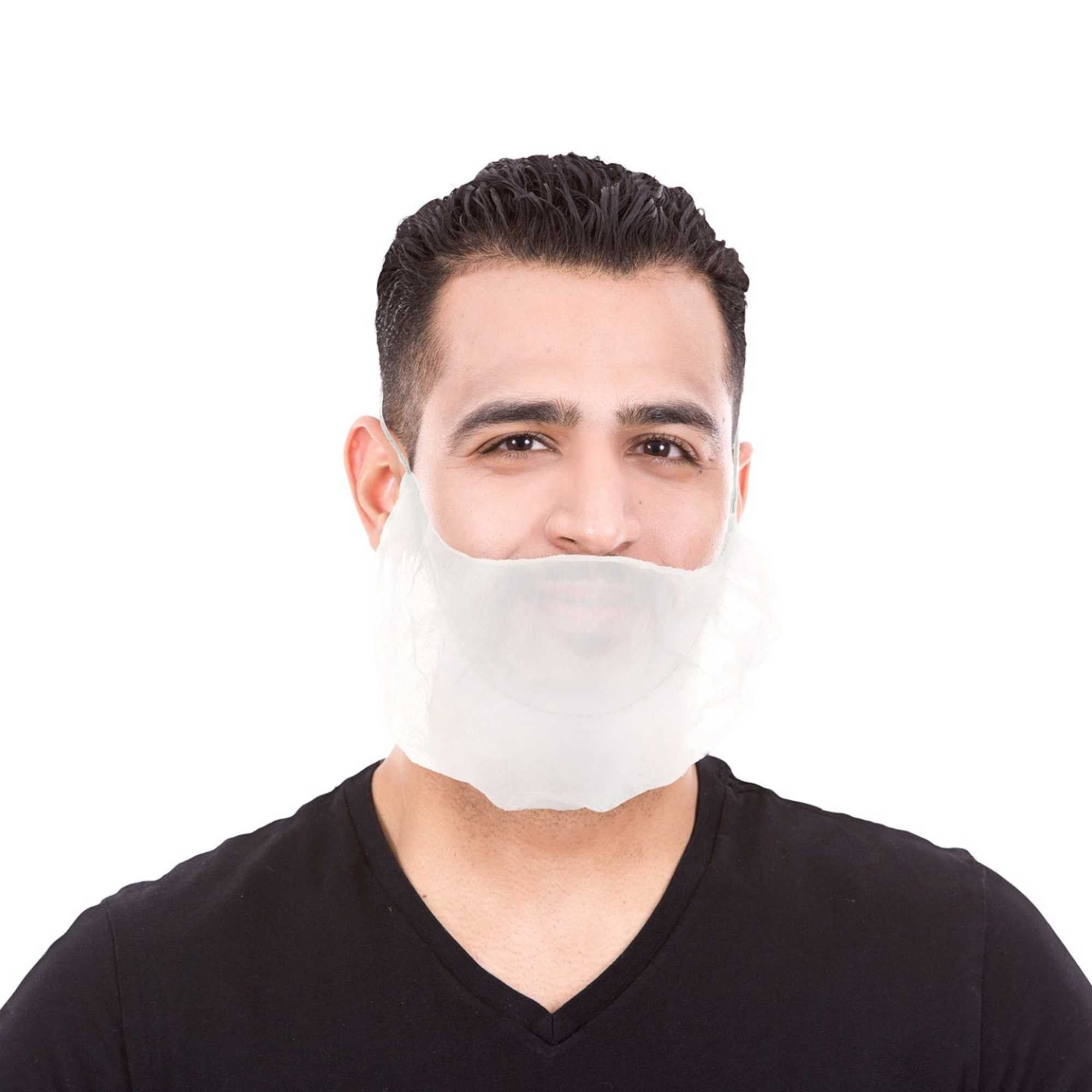 RightCare Disposable Beard Covers White, 18'x9', Spunbond Polypropylene with Non-Binding Elastic Band, Bag of 100 pcs