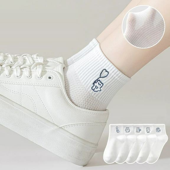 5 Pairs Women's Cotton Crew Socks - Cute Funny - Ladies Girls Casual Socks Size 5-8