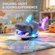 Battery Operated Light Up Blue Shark Toy with Moving Parts, Kids Electronic Animal Toy with Music and Lights