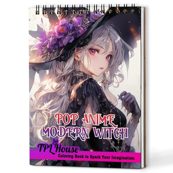 TPLHOUSE Pop Anime Modern Witch Coloring Book Spiral Bound for Adults, A5 Wooden Cover, 30 Kawaii Witches Coloring Pages of Fanciful World for Stress Relief and Relaxation