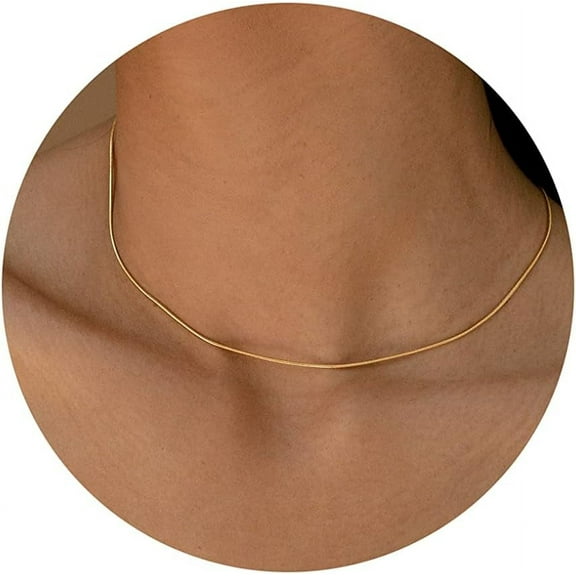 14K Gold Necklaces Top for Women, Dainty Gold Herringbone Choker Necklace for Women Thin Layered Chunky Snake Chain Necklaces Jewelry for Teen Gifts[n436]