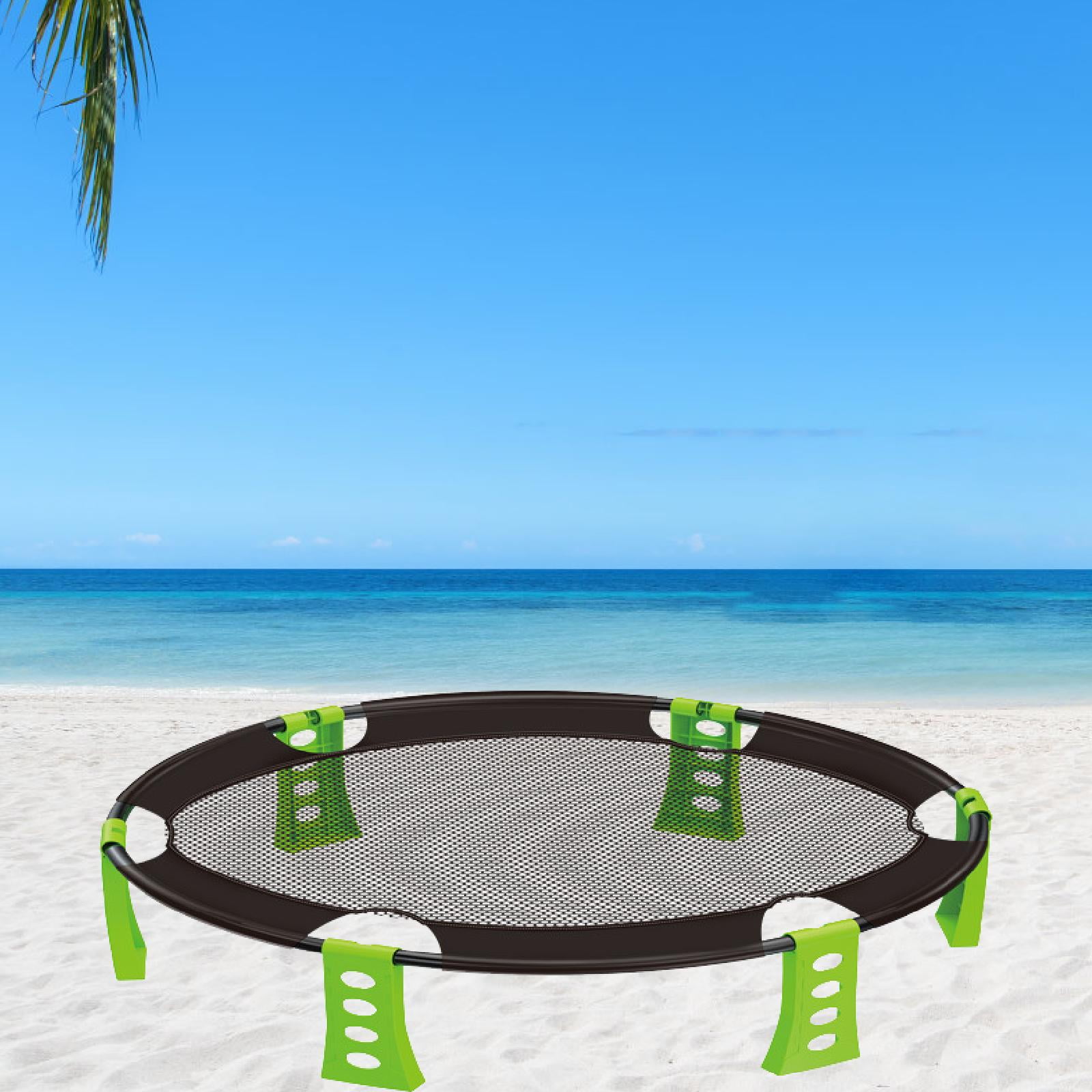 Dualoai Roundnet Game Set Outdoor Volleyball Net with 2 Balls Pump and Carry Bag Playing Green