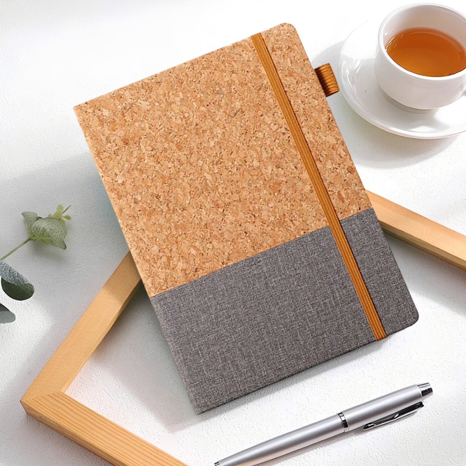 VKLU 4 Pack Cork and Leather Patchwork Journals, 8.5" x 5.7" Hardcover Notebook Set for Academic Year Planning and Professional Organizing, All Colors