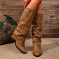 thumbnail image 2 of Tqyyweavej Knee High Boots Women Oversized Fold Over Pointed Toe Boots Mid Block Heeled Versatile Solid Color Fall Boots for Women, 2 of 10