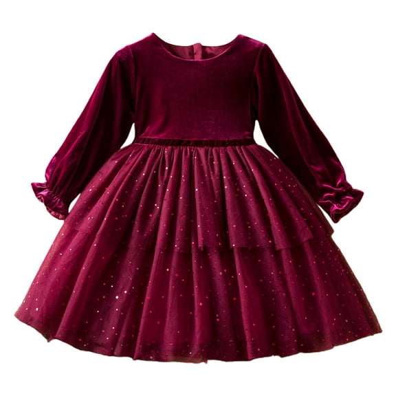 Sngxgn Girls Loose 3/4 Sleeve Casual Ruffle Swing Long Dress(Red,130)