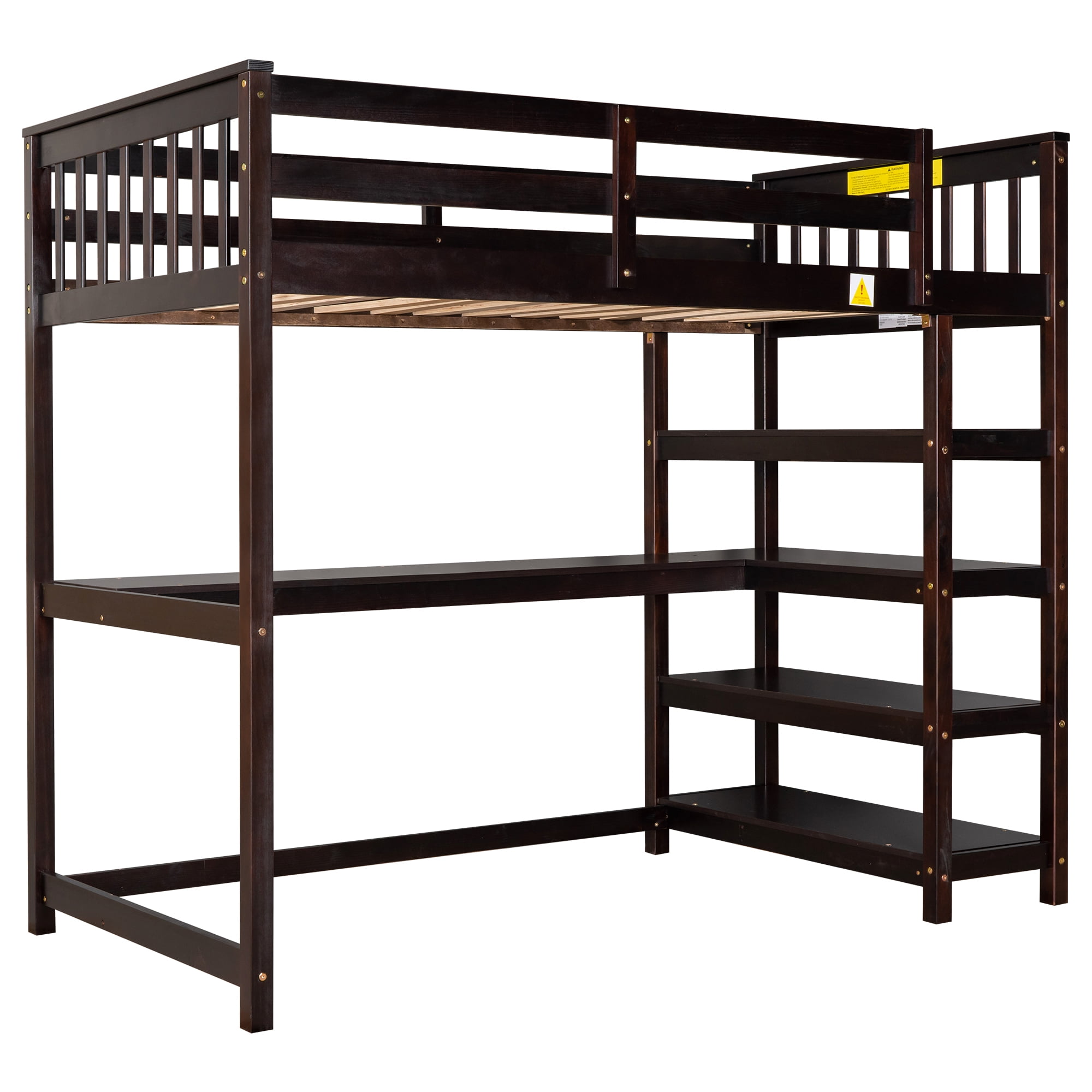 Euroco Wood Twin Loft Bed with Desk for Kids, Espresso