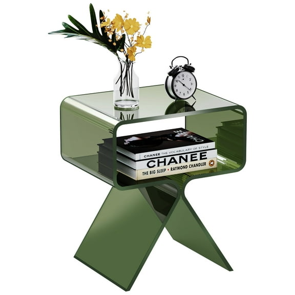Acrylic Nightstand Side Table Modern Design Clear Home Decor Display End Table for Living Room (Green)