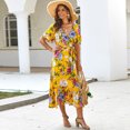 thumbnail image 4 of Primavera Boho Vestido de mujer Estampado floral Cuello en V Cinturón de cintura alta Vestido de ver Abanopi M, 4 of 7