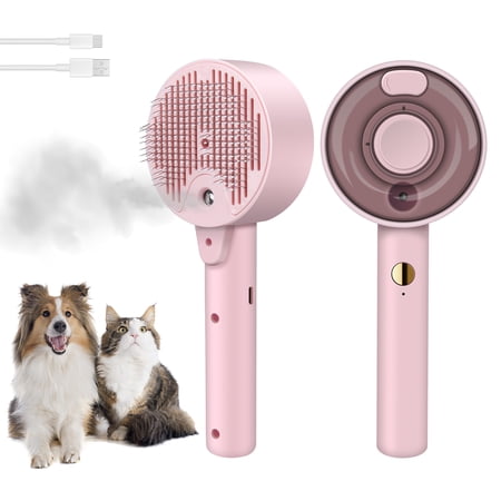 Zacenei Cat Steam Brush Spritz Spray Defur Comb 4-in-1 Grooming Tool with Water Spray Self-Cleaning Hair Comb for Long & Short Haired Cats and Dogs Pet Grooming Brush for Massage Clean Design Pink