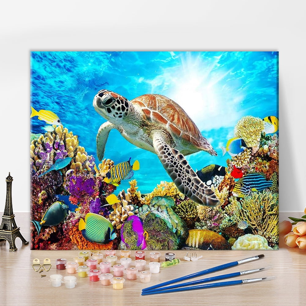 TISHIRON DIY Paint by Numbers for Adults Beginner, Sea Turtle Paint by  Numbers Kit for Adults Kids 16 W x 20 L Drawing Paintwork with